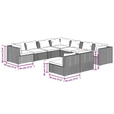 vidaXL loungesæt til haven 9 dele med hynder polyrattan brun