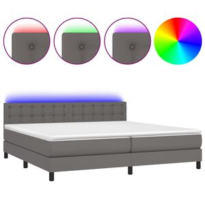 vidaXL kontinentalseng med LED-lys 200x200 cm kunstl&aelig;der gr&aring;