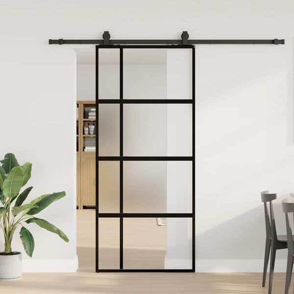 vidaXL skyded&oslash;r med hardwares&aelig;t 90x205 cm h&aelig;rdet glas sort