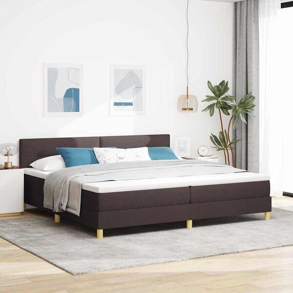vidaXL Box spring seng med madras M&oslash;rkebrun 200 x 200 cm Stof