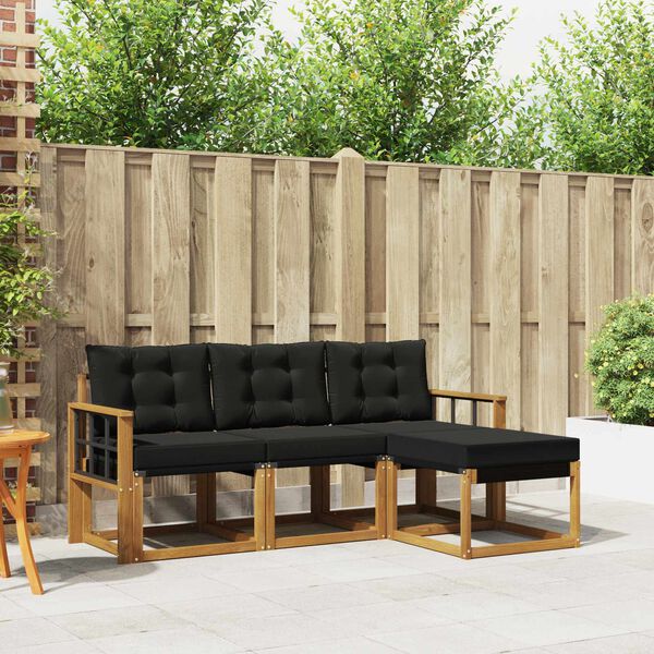 vidaXL Udend&oslash;rs sofagruppe med pude 4 pcs Naturlig og sort