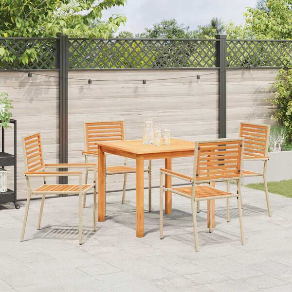 vidaXL Have Spisebordssæt 5 pcs Beige Poly rattan