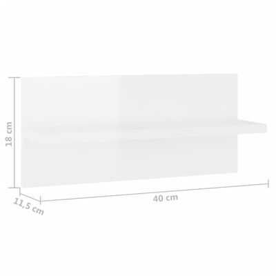 vidaXL væghylder 2 stk. 40x11,5x18 cm hvid højglans