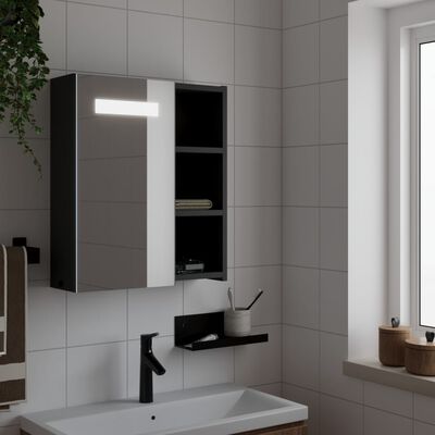 vidaXL badeværelsesskab med spejl og LED-lys 45x13x52 sort
