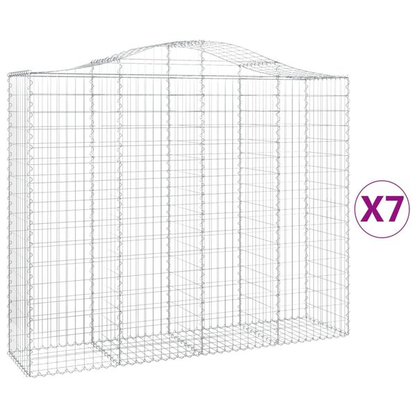 vidaXL buede gabionkurve 7 stk. 200x50x160/180 cm galvaniseret jern