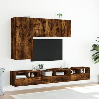 vidaXL tv-møbel til væg 5 dele konstrueret træ røget egetræsfarve