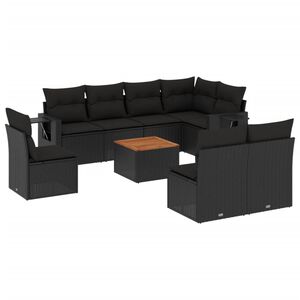 vidaXL sofas&aelig;t til haven 9 dele med hynder polyrattan sort