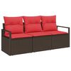vidaXL Havesofa S&aelig;t med pude 3 pcs Brun og R&oslash;d polyrattan