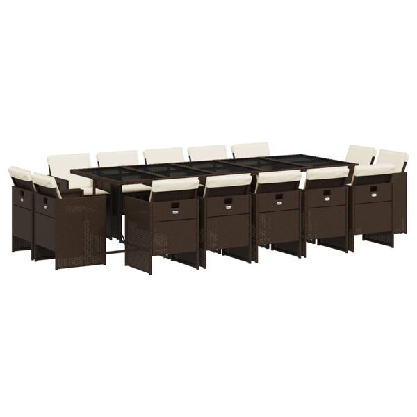 vidaXL spisebordss&aelig;t til haven 15 dele med hynder polyrattan brun