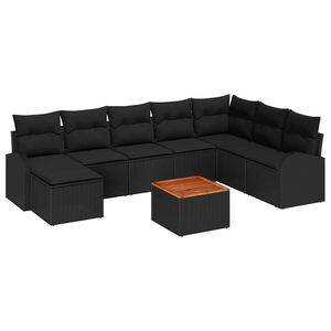 vidaXL Havesofa S&aelig;t med opbevaring 9 pcs Sort polyrattan