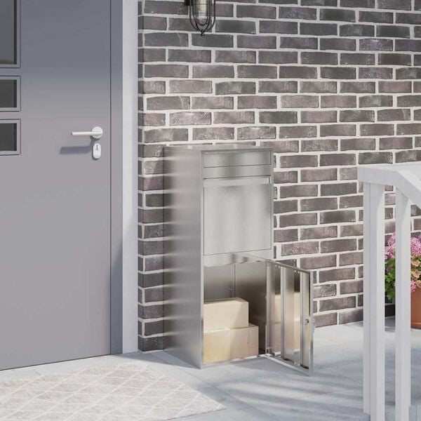 vidaXL Pakke drop boks med d&oslash;r S&oslash;lv 47,5 x 38 x 59 cm Rustfrit st&aring;l