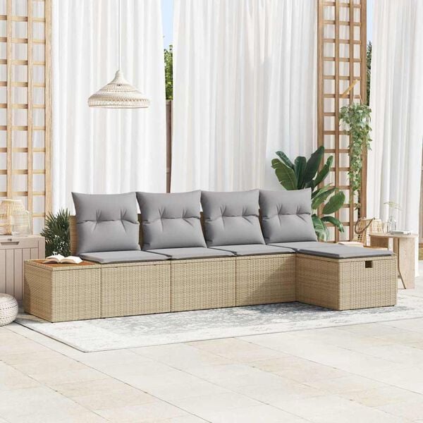vidaXL Havesofa Sæt med pude med opbevaring 5 pcs Beige polyrattan