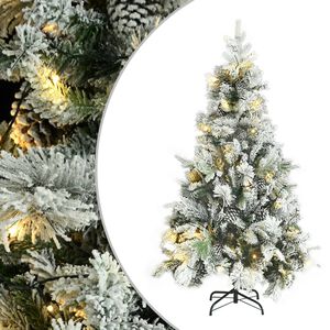 vidaXL juletr&aelig; med sne + lys og grankogler 195 cm PVC og PE
