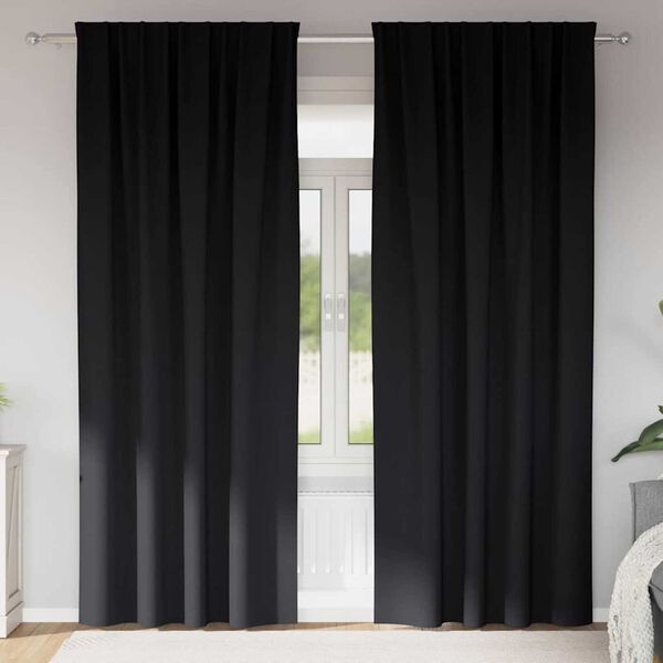 vidaXL Mørklægningsgardiner med ringe 2 pcs Sort 245 x 140 cm