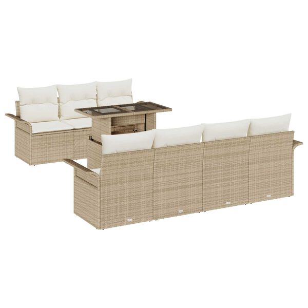 vidaXL Havesofa Sæt med pude med opbevaring 8 pcs Beige Poly Rattan