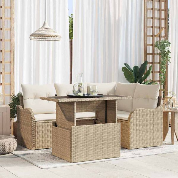 vidaXL Havesofa S&aelig;t med pude med pude 5 pcs Beige Poly Rattan