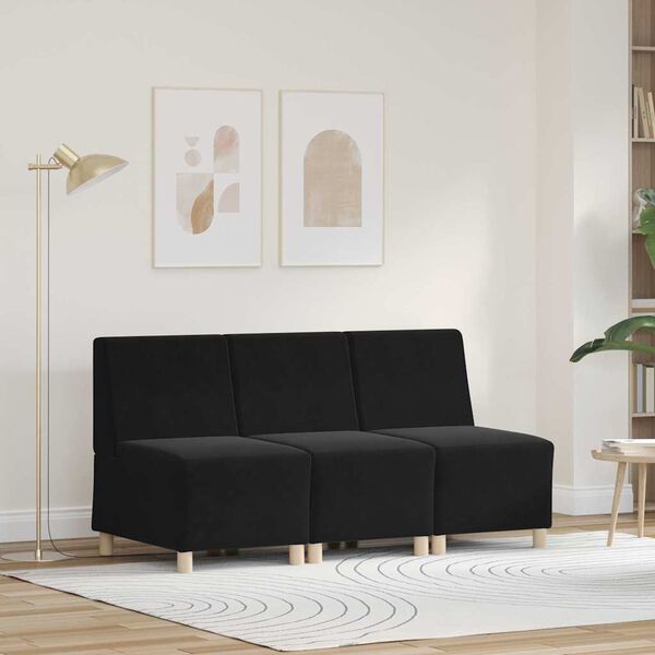 vidaXL Modulsofa enhed uden arme 3 pcs Sort 55 x 74 x 82 cm Fl&oslash;jl