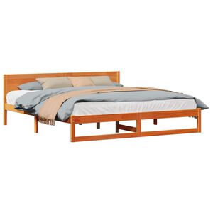 vidaXL Sengestel med hovedg&aelig;rde Voks brun 200 x 200 cm Massiv fyrretr&aelig;