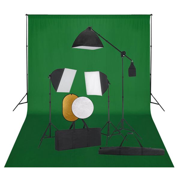 vidaXL fotostudieudstyr med softbox-lamper, baggrund og reflektor