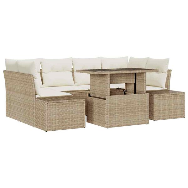 vidaXL Sofa S&aelig;t med pude 7 pcs Beige og creme polyrattan