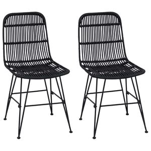vidaXL Spisestol 2 stk. Rattan og St&aring;l Sort 41 x 55 x 85 cm