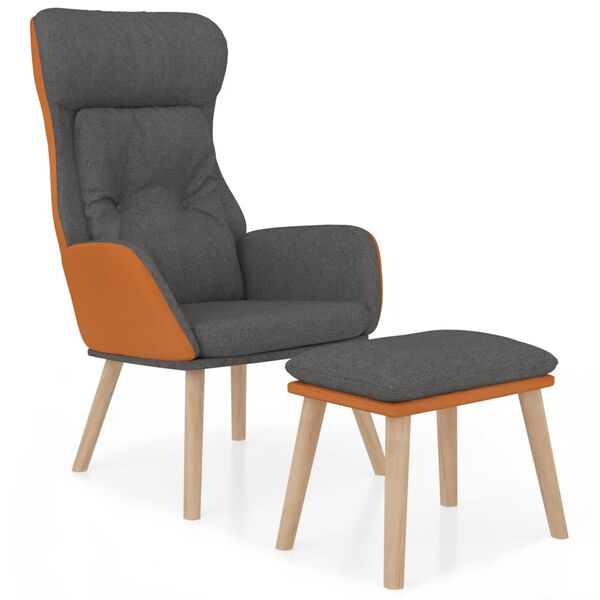 vidaXL l&aelig;nestol med fodskammel kunstl&aelig;der og stof m&oslash;rkegr&aring;