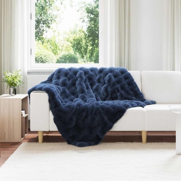 vidaXL Faux Kanin Pels Tæppe Marine Blå 130 x 150 cm Polyester