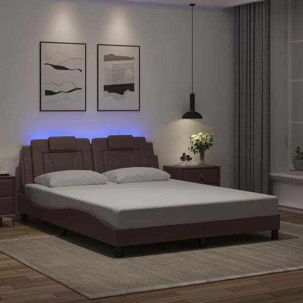 vidaXL sengeramme Viana med LED uden madras 160x200 cm brun