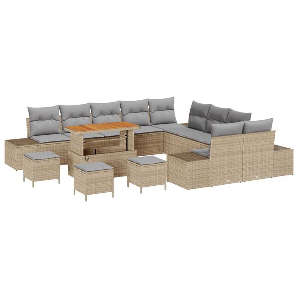 vidaXL Havesofa S&aelig;t med pude 14 pcs Beige polyrattan