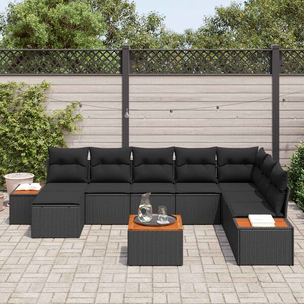 vidaXL Havesofa S&aelig;t med pude med opbevaring 9 pcs Sort Polyrattan