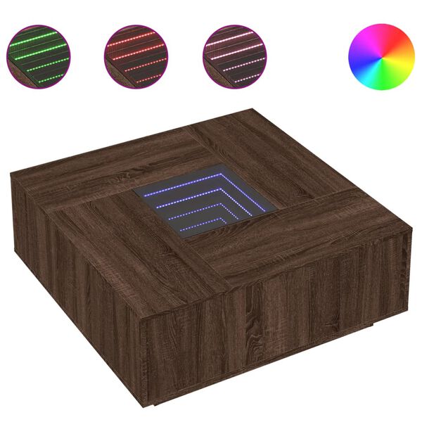 vidaXL sofabord med Infinity LED-lys 100x100x40 cm brun egetr&aelig;sfarve