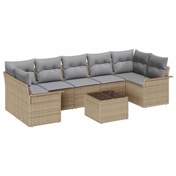 vidaXL Havesofa S&aelig;t med pude 8 pcs Beige og gr&aring; polyrattan