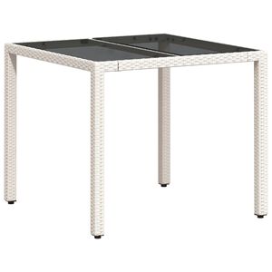 vidaXL havebord med glastop 90x90x75 cm polyrattan hvid