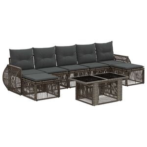 vidaXL Havesofa S&aelig;t 8 stk. Gr&aring; og M&oslash;rkegr&aring; polyrattan