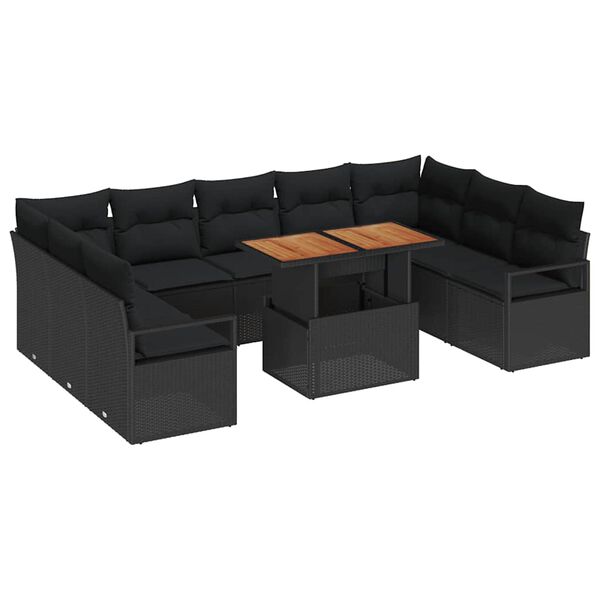 vidaXL Havesofa S&aelig;t med opbevaring 10 pcs Sort Poly rattan