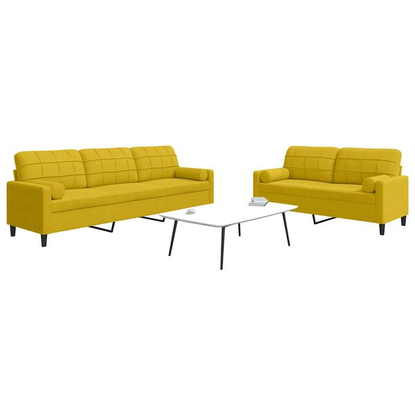 vidaXL sofasæt 2 dele med hynder og bolsterpuder velour gul