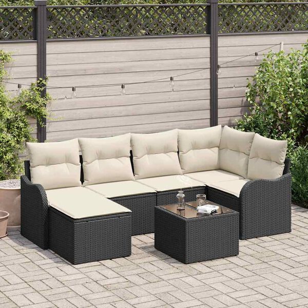 vidaXL Havesofa S&aelig;t med pude 7 pcs Sort Poly rattan