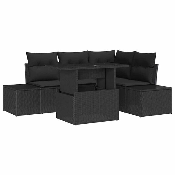 vidaXL Havesofa S&aelig;t med pude 5 pcs Sort polyrattan
