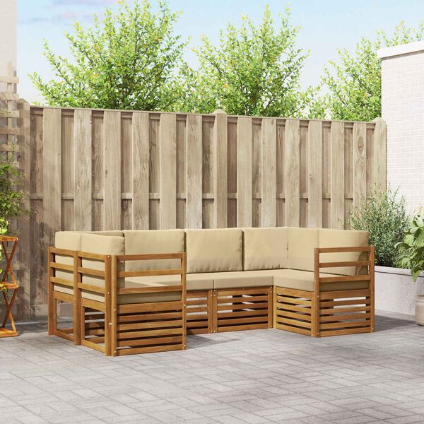vidaXL Sektionalsofa s&aelig;t med pude 6 pcs Naturfarvet Massivt Akacietr&aelig;