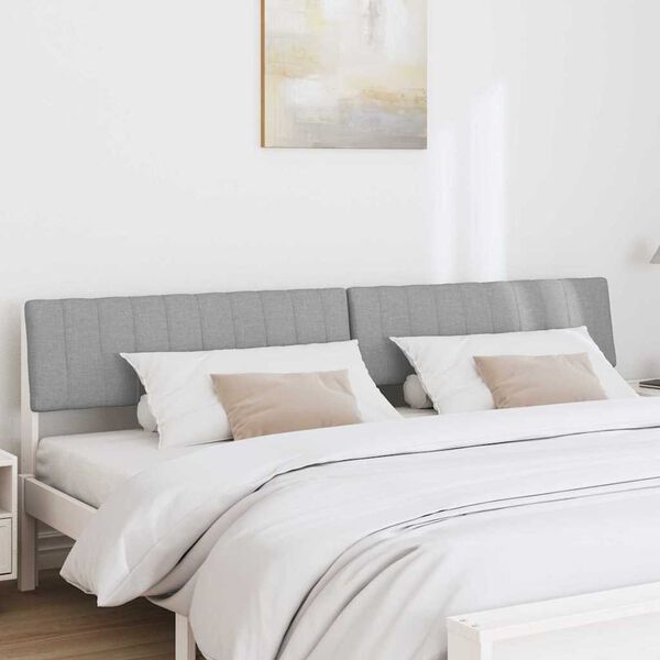 vidaXL Polstret sengegavl Lysegr&aring; 200 cm Massiv fyrretr&aelig;