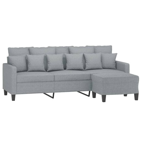 vidaXL 3-personers sofa med fodskammel 180 cm stof Lysegrå
