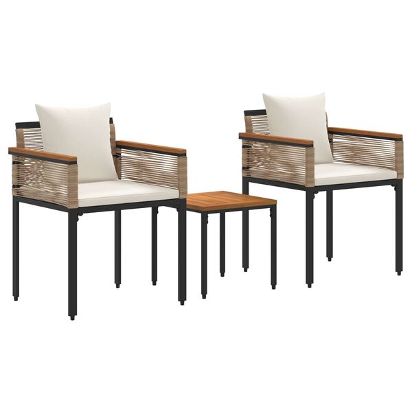 vidaXL Have m&oslash;bel s&aelig;t med pude 3 pcs Beige og cremehvid PE Rattan