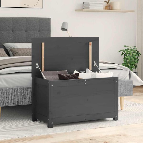 vidaXL opbevaringskasse 80x40x45,5 cm massivt fyrretræ grå