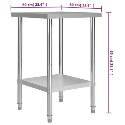 vidaXL arbejdsbord til køkken 60x60x85 cm rustfrit stål