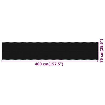 vidaXL altanafskærmning 75x400 cm HDPE sort