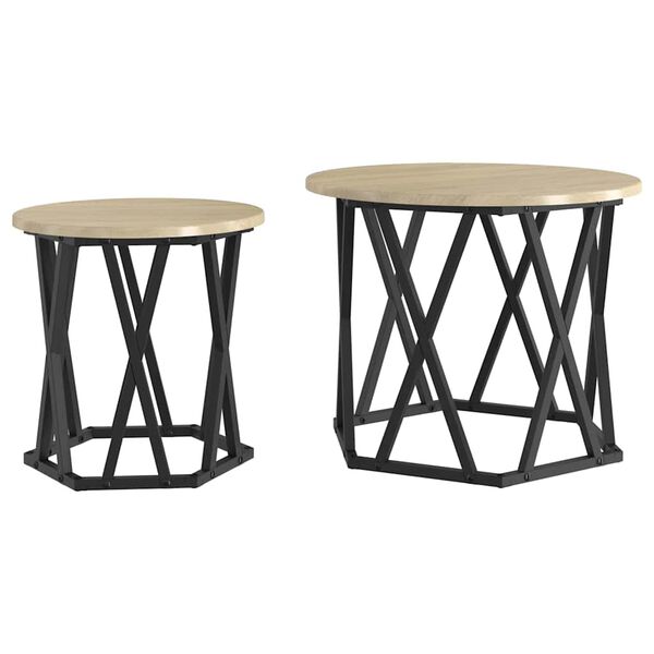 vidaXL Sidebord 2 pcs Sonoma-eg 50 x 50 x 40 cm Ingeni&oslash;rtr&aelig; og st&aring;l