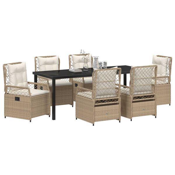 vidaXL Have Spisebordss&aelig;t 7 pcs Beige og cremehvid polyrattan
