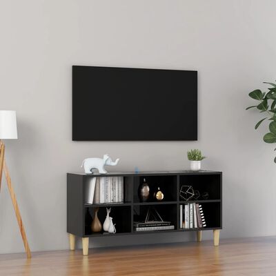 vidaXL tv-skab med massive træben 103,5x30x50 cm sort højglans
