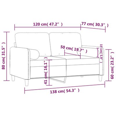 vidaXL 2-personers sofa med pyntepuder 120 cm velour mørkegrå