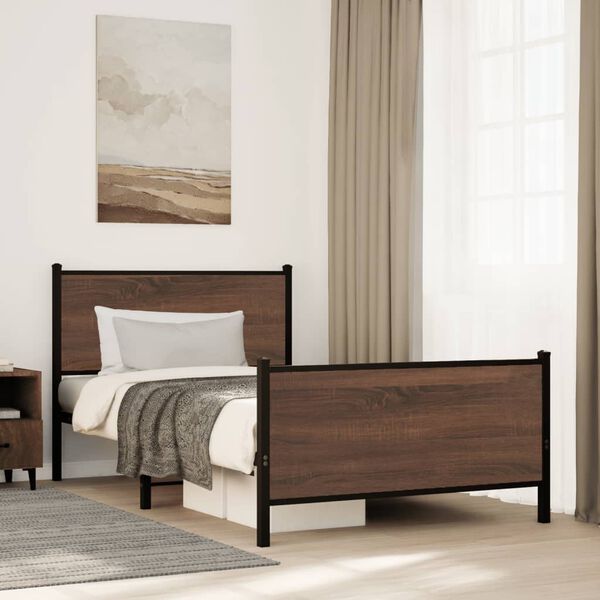 vidaXL sengeramme 107x203 cm uden madras metal brun egetr&aelig;sfarve